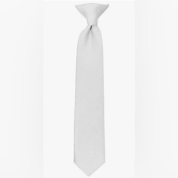🩵Manzini Neckswear Collection White Pre-Tied Clip-on Tie Youth - Picture 1 of 8